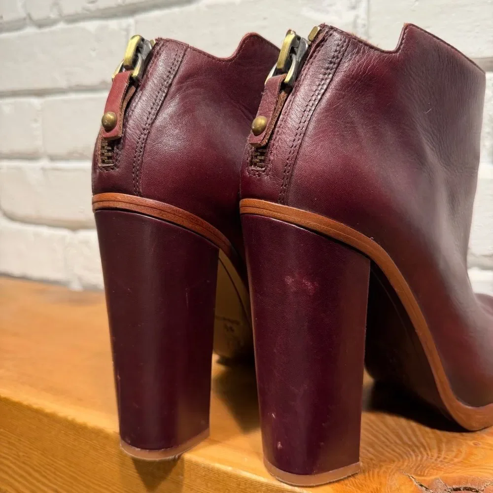 Dolce Vita Burgundy Leather Ankle Boots Chunky 70s Platform Block Heel Size 9.5